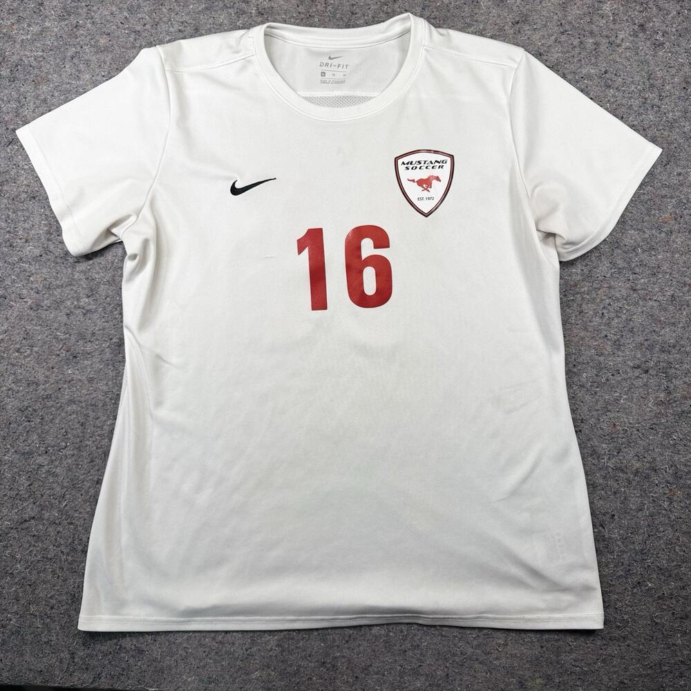 Nike Dri-FIT Mustang Soccer #16 Jersey White XL Adult Shirt 1007
